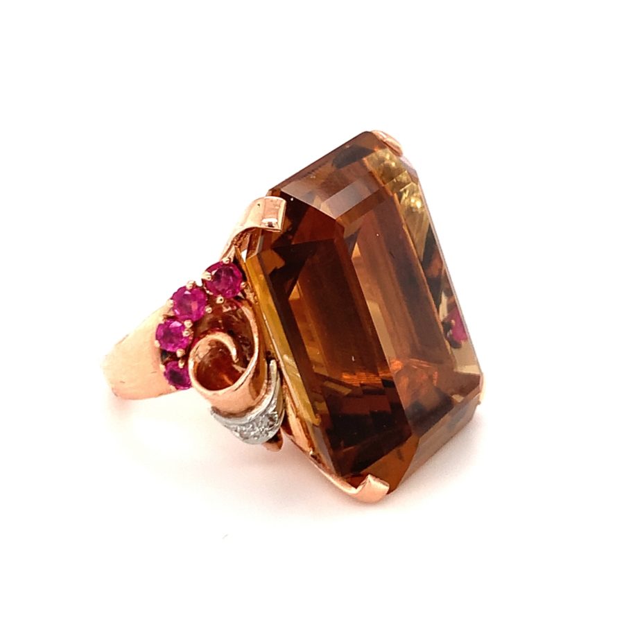 14K Rose Gold Citrine, Ruby and Diamond Ring