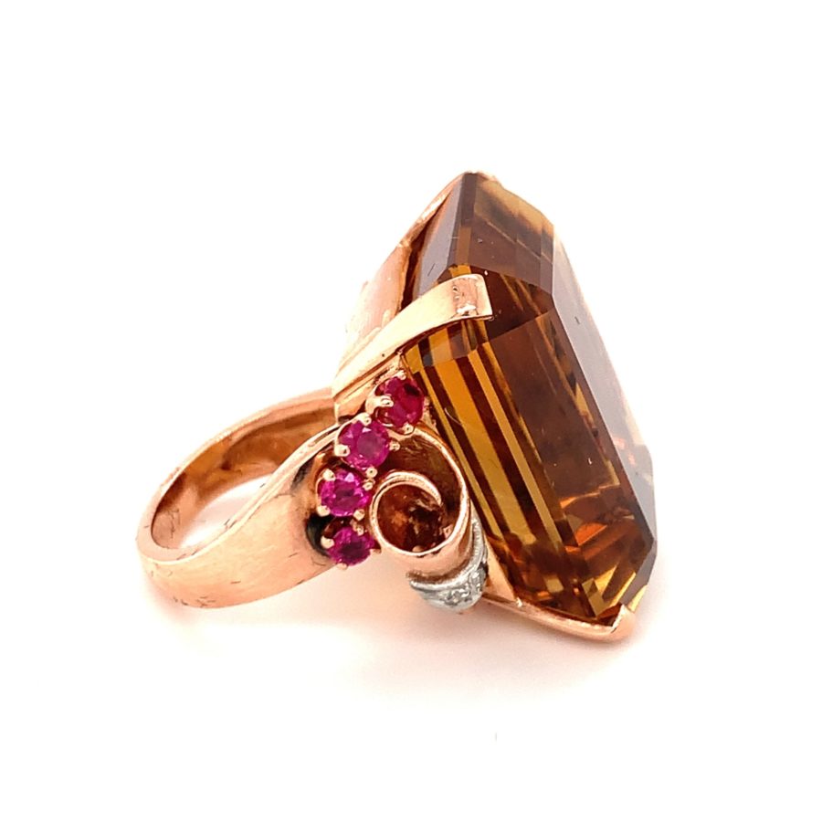 14K Rose Gold Citrine, Ruby and Diamond Ring