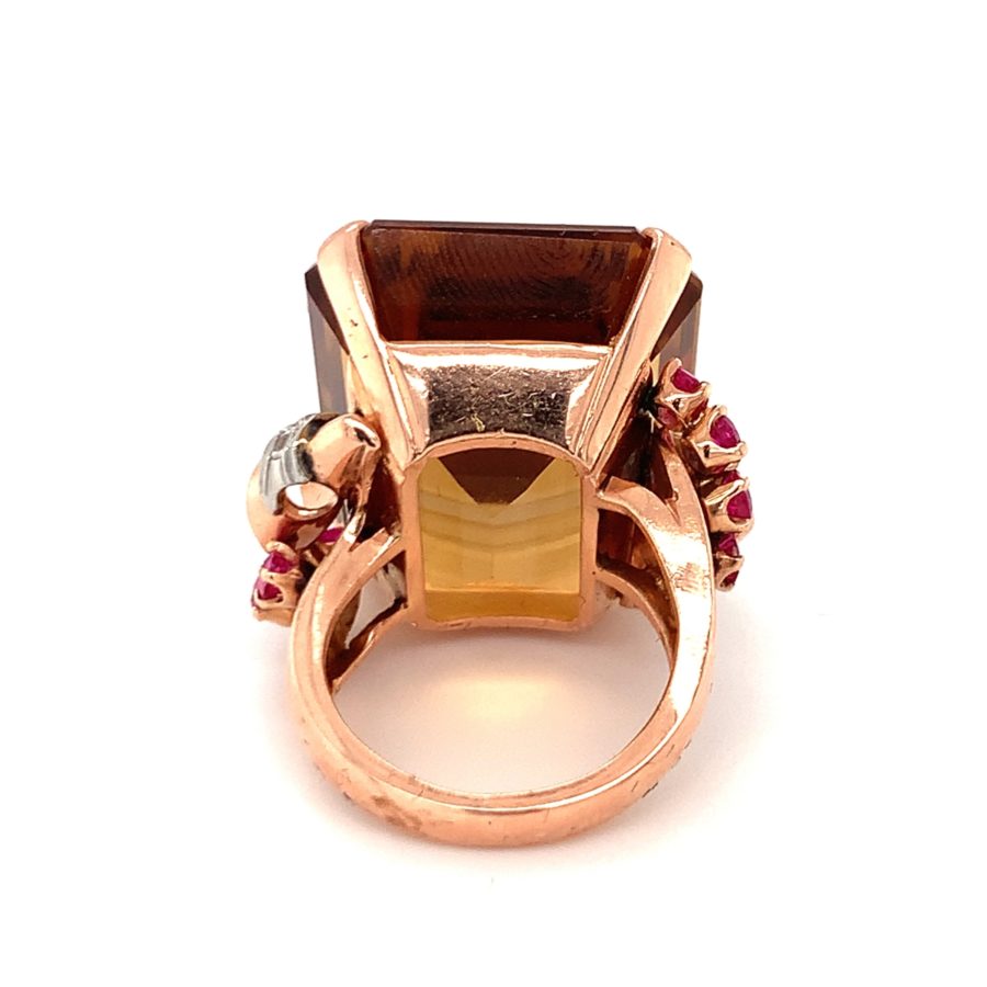 14K Rose Gold Citrine, Ruby and Diamond Ring