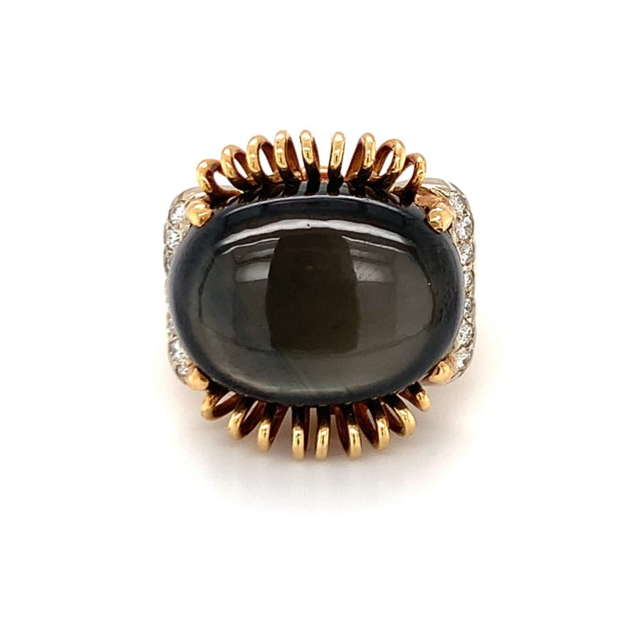 18K-YG+RG BLACK STAR SAPPHIRE AND DIAMOND RING