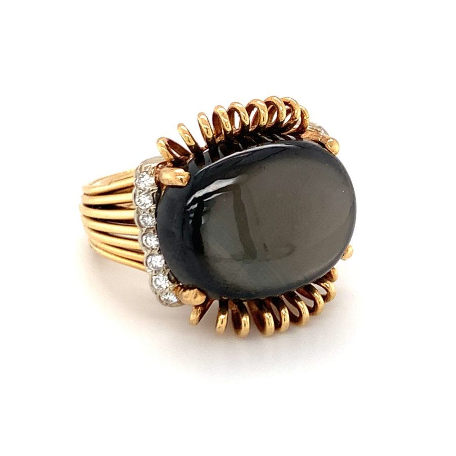 18K-YG+RG BLACK STAR SAPPHIRE AND DIAMOND RING