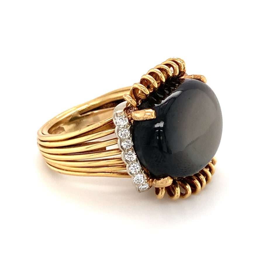 18K-YG+RG BLACK STAR SAPPHIRE AND DIAMOND RING