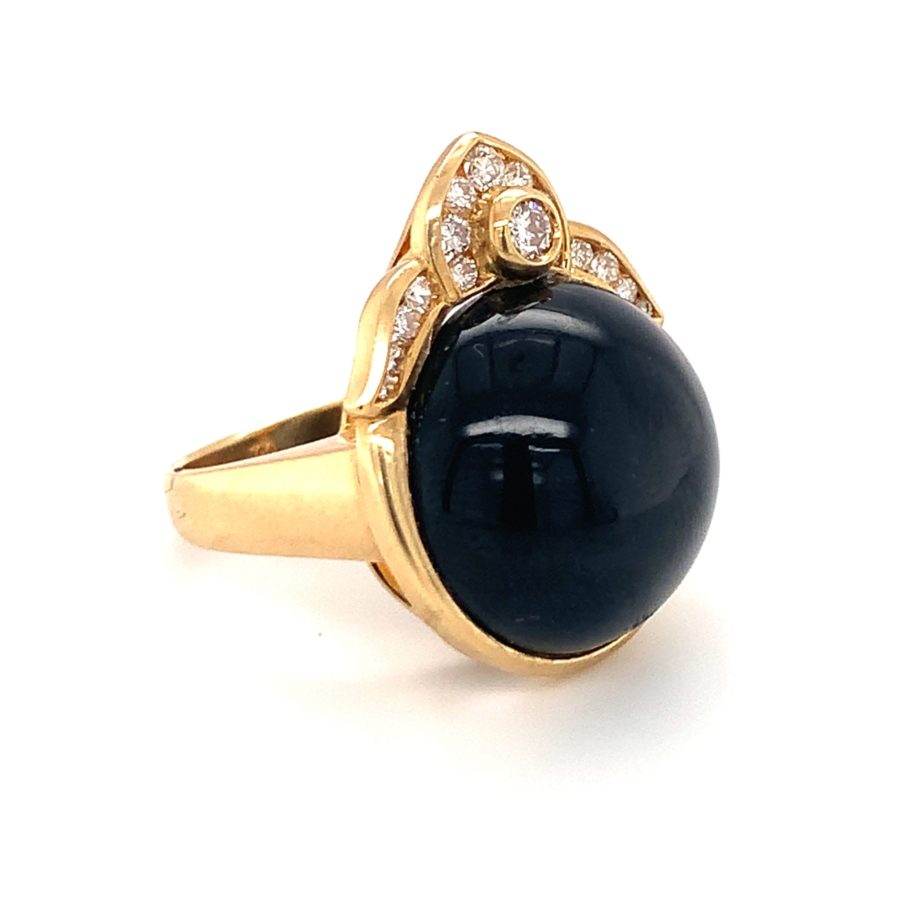 18K Yellow Gold Black Onyx and Diamond Ring