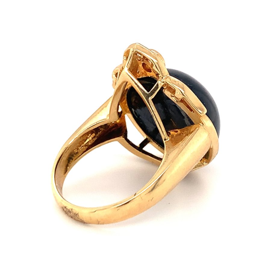 18K Yellow Gold Black Onyx and Diamond Ring