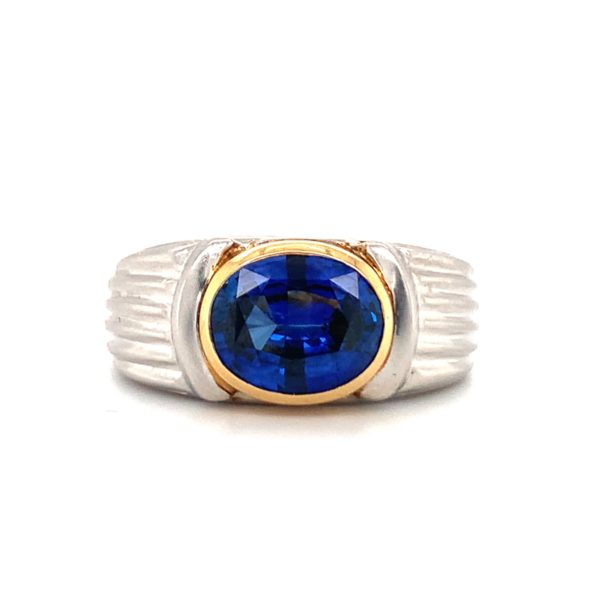 PLATINUM AND 18K-YG SAPPHIRE RING