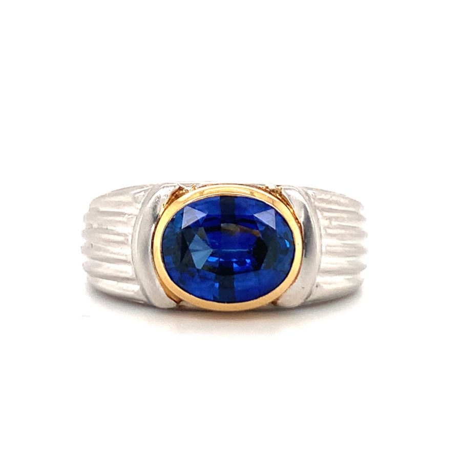 PLATINUM AND 18K-YG SAPPHIRE RING