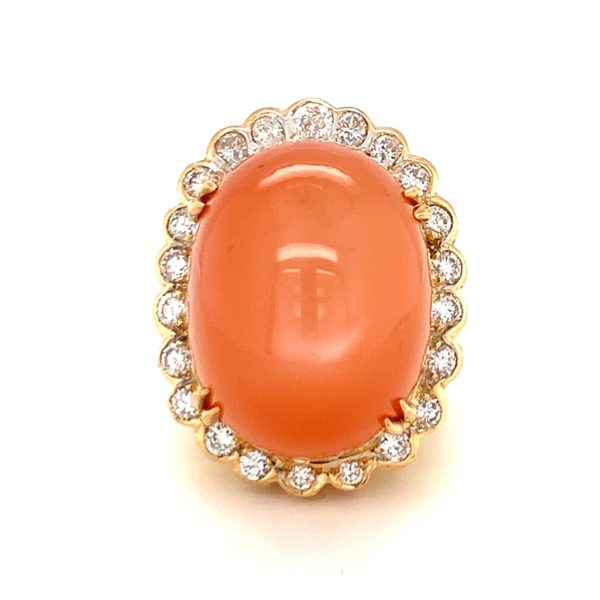 18K-YG PEACH MOONSTONE AND DIAMOND DOME RING