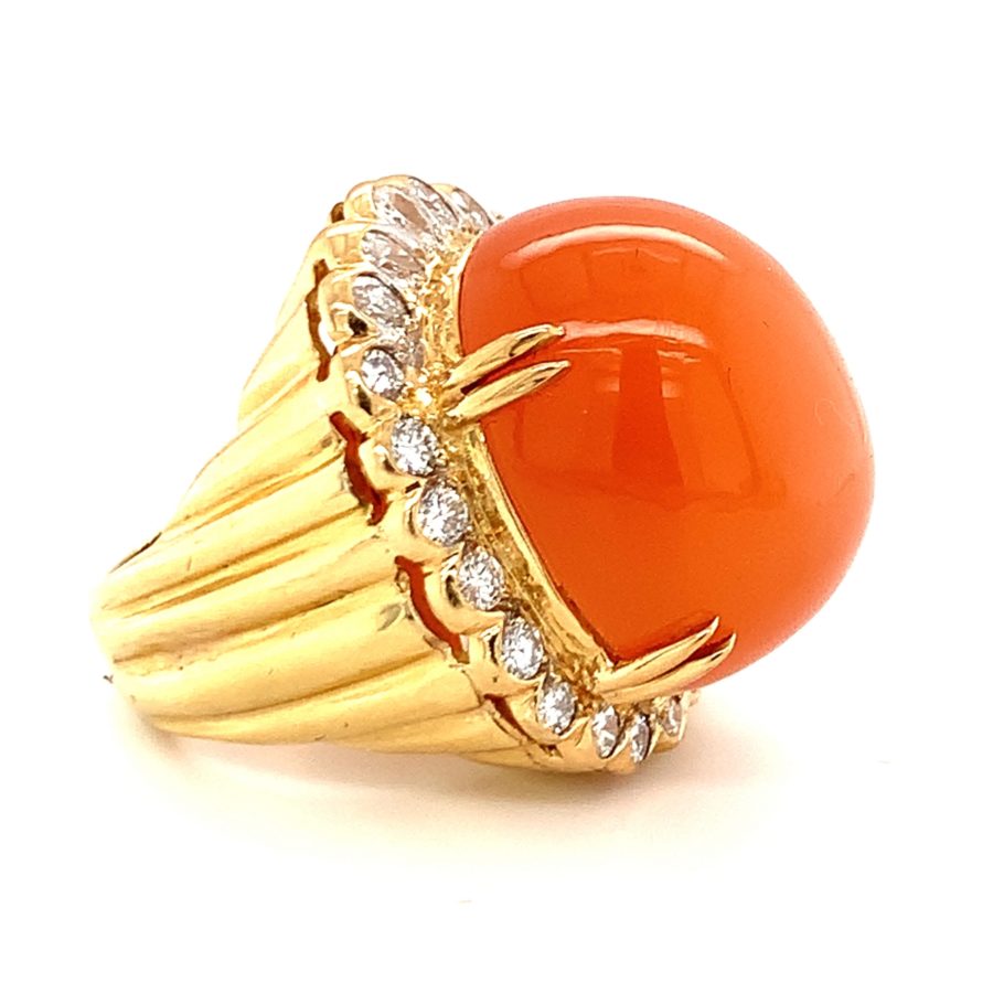 18K-YG PEACH MOONSTONE AND DIAMOND DOME RING