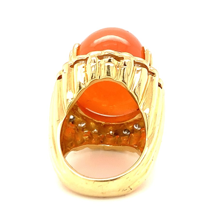 18K-YG PEACH MOONSTONE AND DIAMOND DOME RING