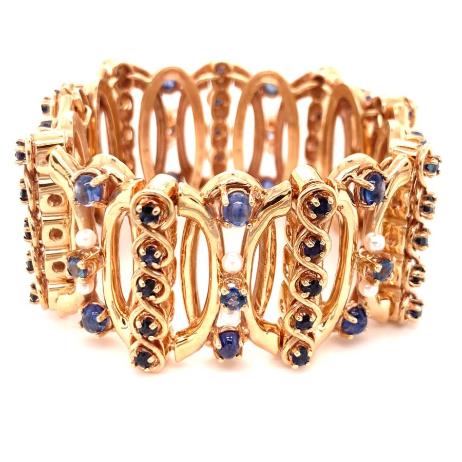 14K-YG SAPPHIRE AND PEARL BRACELET