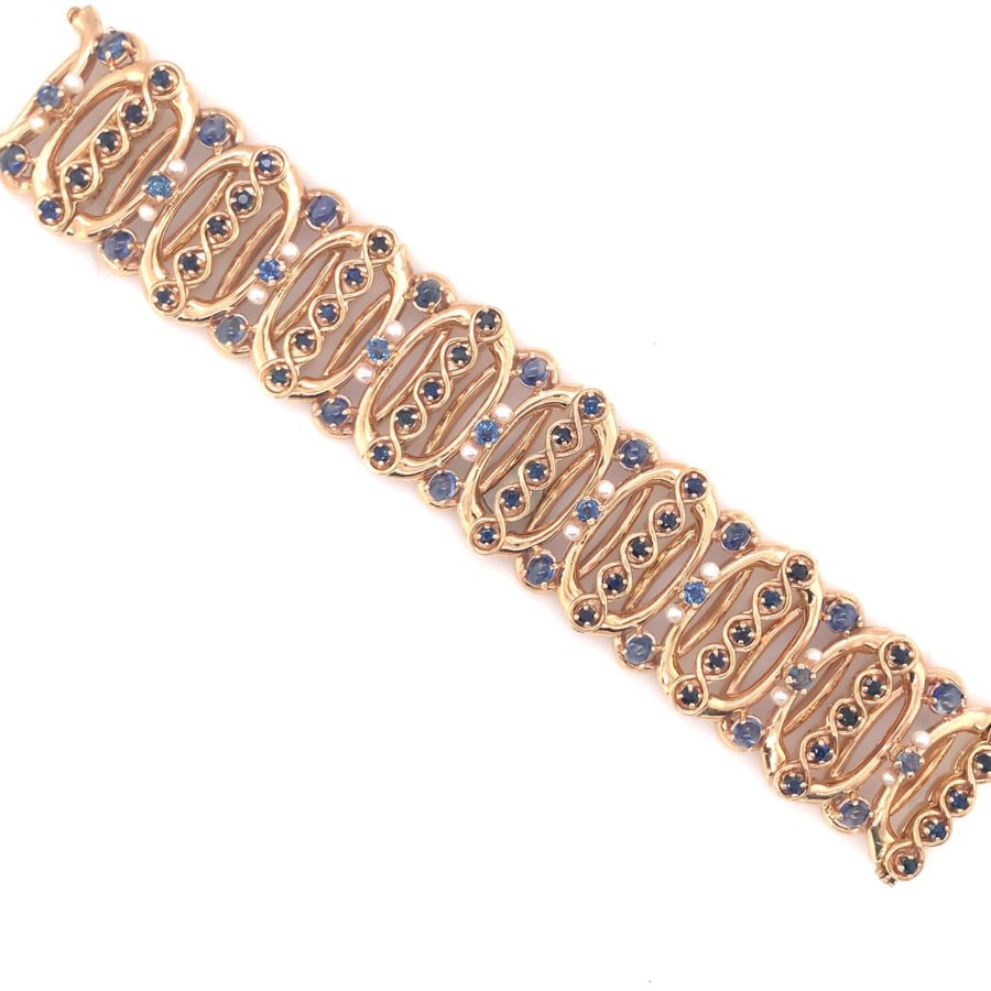 14K-YG SAPPHIRE AND PEARL BRACELET