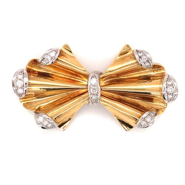 Retro 18K-YG+WG Diamond Bow Brooch