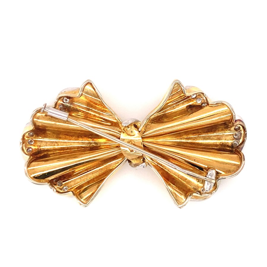 Retro 18K-YG+WG Diamond Bow Brooch