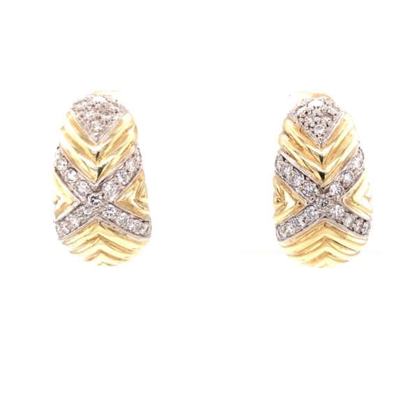 14K-YG HALF-HOOP DIAMOND EARRINGS