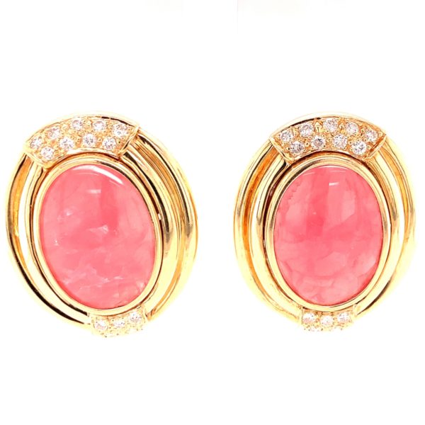 18K-YG RHODOCHROSITE AND DIAMOND EARRINGS