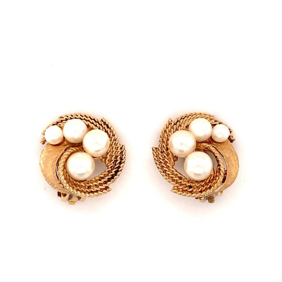 14K Yellow Gold Pearl Button Earrings