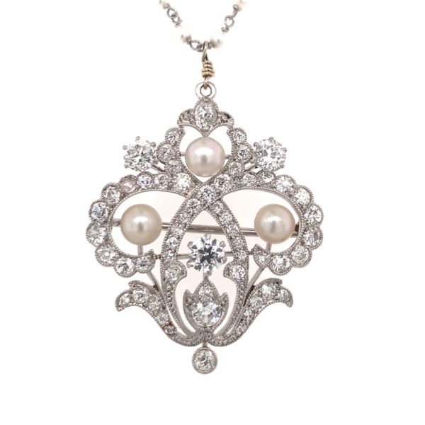 PLATINUM DIAMOND AND PEARL PENDANT