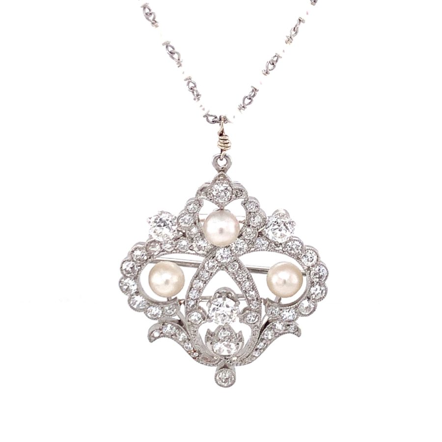 PLATINUM DIAMOND AND PEARL PENDANT