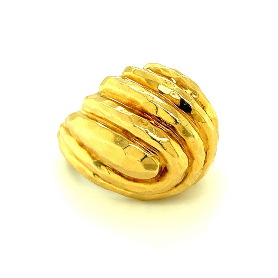 18K-YG HAMMERED GOLD RING BY "HENRY DUNAY"