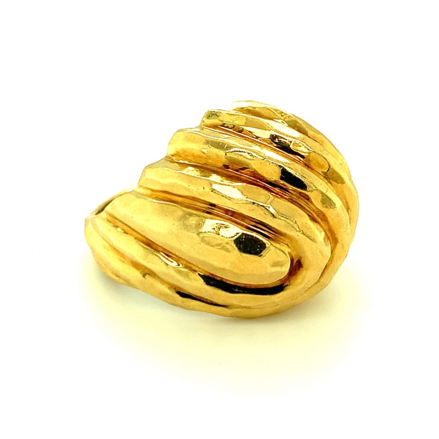 18K-YG HAMMERED GOLD RING BY "HENRY DUNAY"