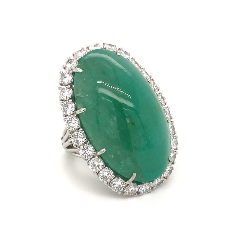 PLATINUM EMERALD AND DIAMOND RING