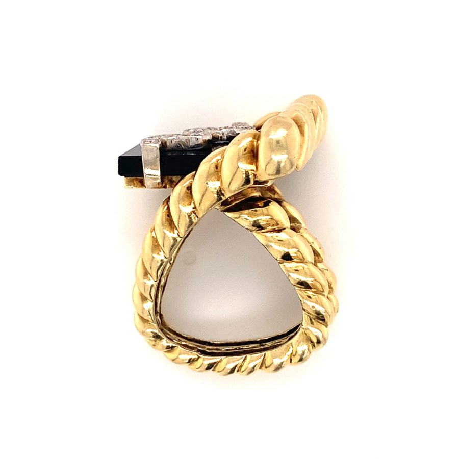 14K YELLOW GOLD ONYX AND DIAMOND RING