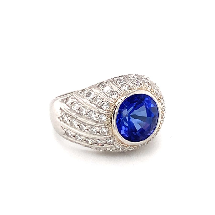 PLATINUM TANZANITE AND DIAMOND RING