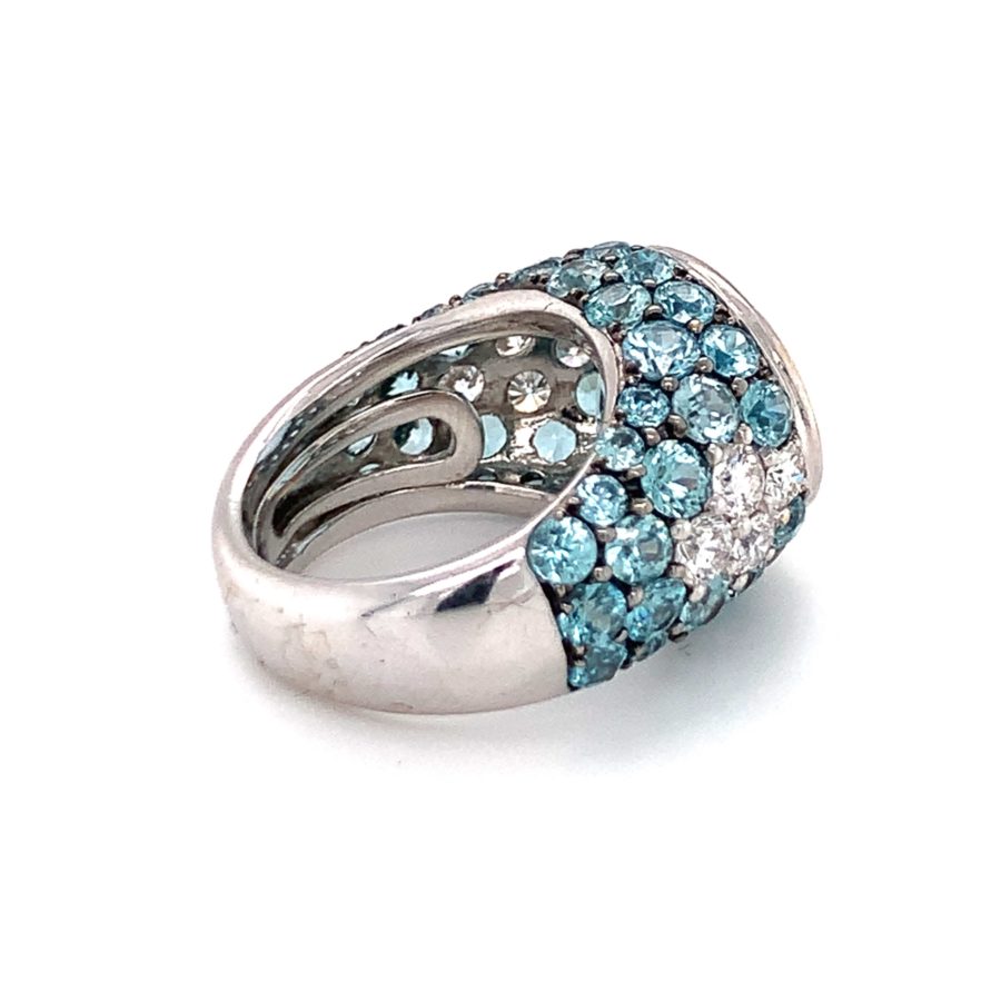 18K-WG AQUAMARINE, BLUE ZIRCON AND DIAMOND RING