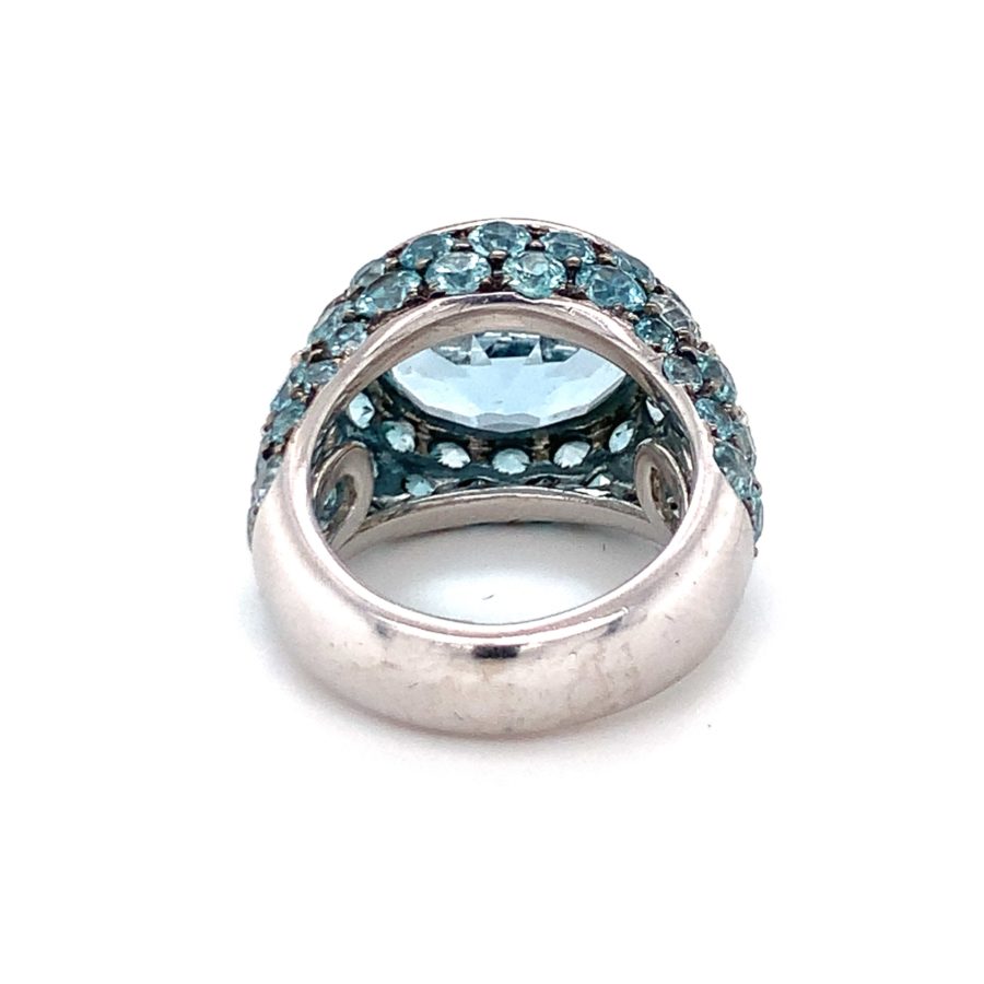 18K-WG AQUAMARINE, BLUE ZIRCON AND DIAMOND RING