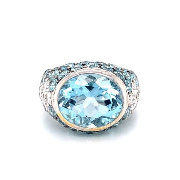 18K-WG AQUAMARINE, BLUE ZIRCON AND DIAMOND RING