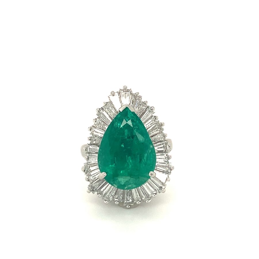 PLATINUM EMERALD AND DIAMOND RING