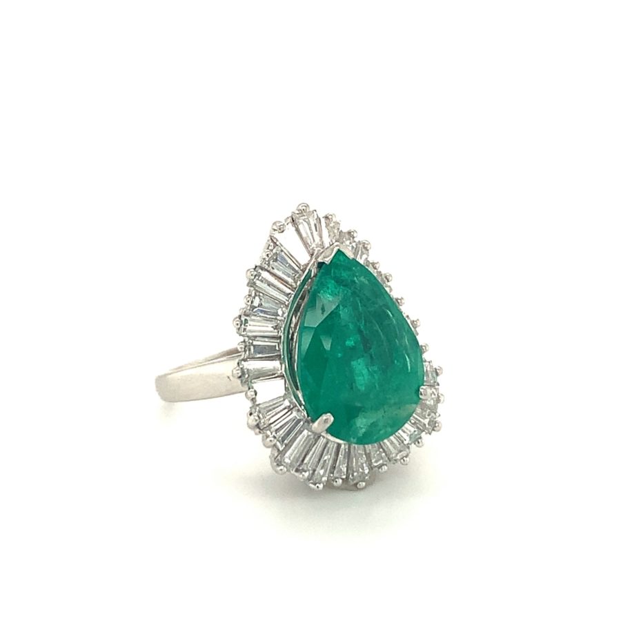 PLATINUM EMERALD AND DIAMOND RING