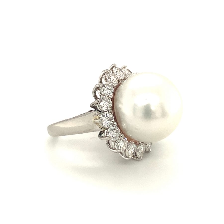 PLATINUM CULTURED PEARL AND DIAMOND RING