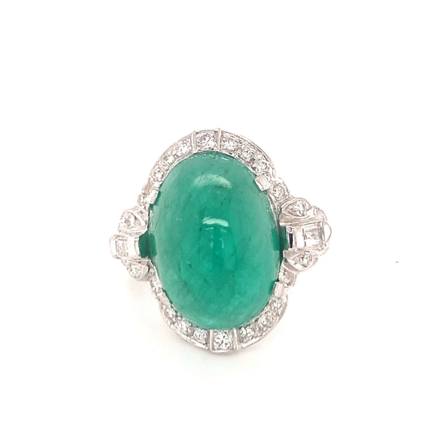 PLATINUM EMERALD AND DIAMOND RING