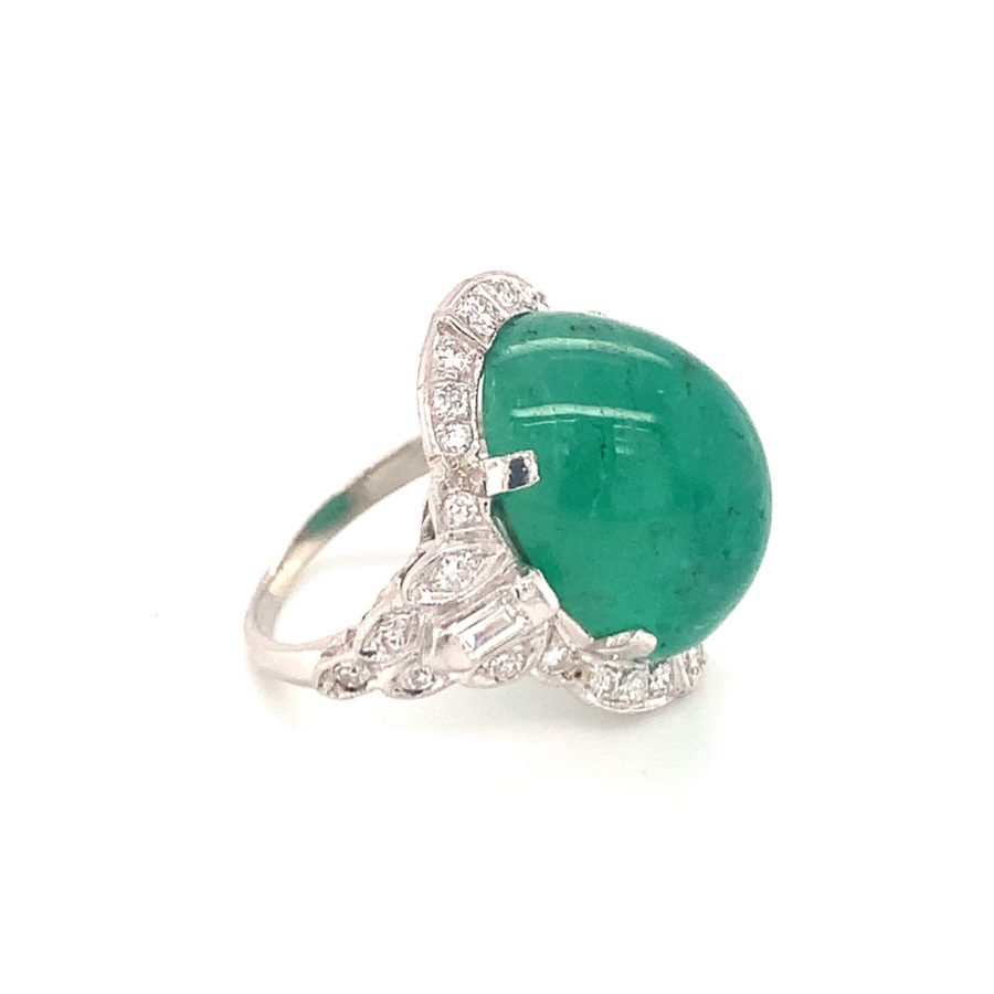 PLATINUM EMERALD AND DIAMOND RING