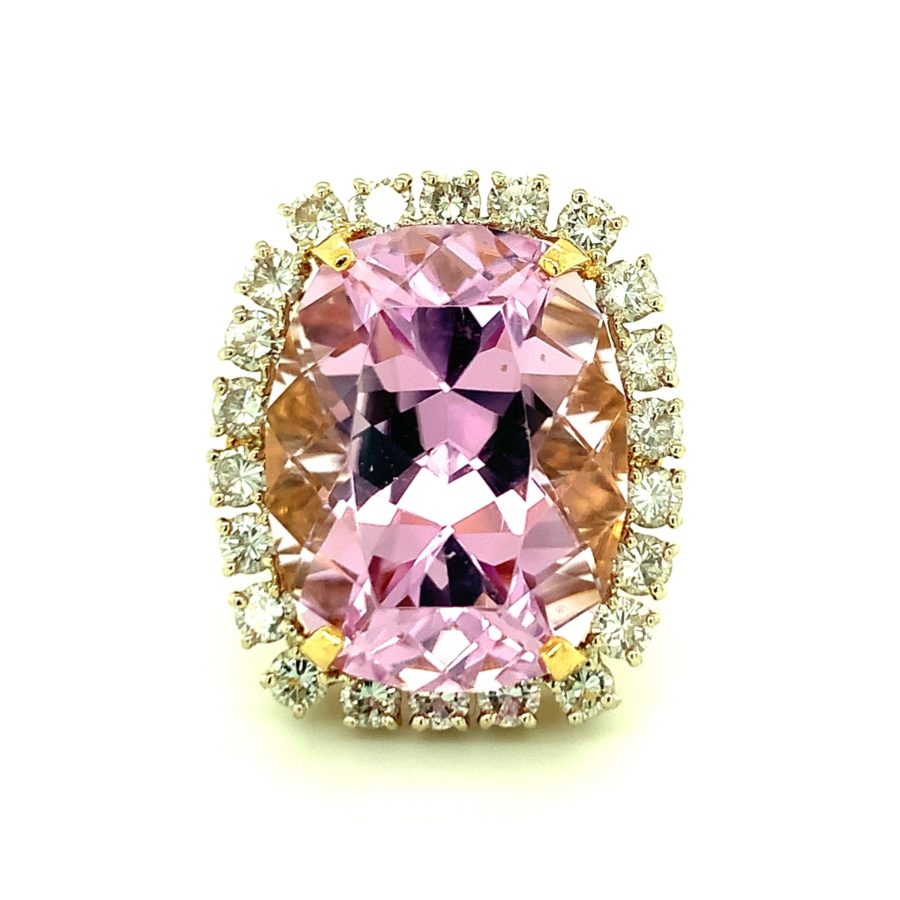 14K-YG PINK KUNZITE AND DIAMOND RING