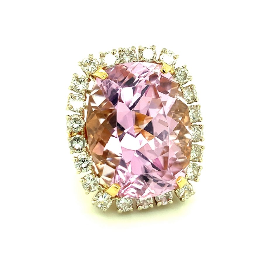 14K-YG PINK KUNZITE AND DIAMOND RING