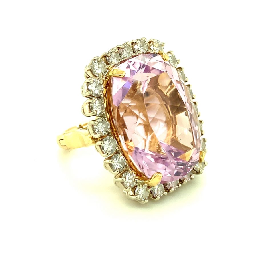 14K-YG PINK KUNZITE AND DIAMOND RING