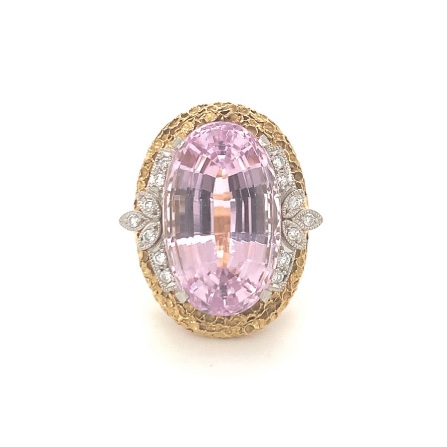 18K-YG AND PLATINUM KUNZITE AND DIAMOND RING