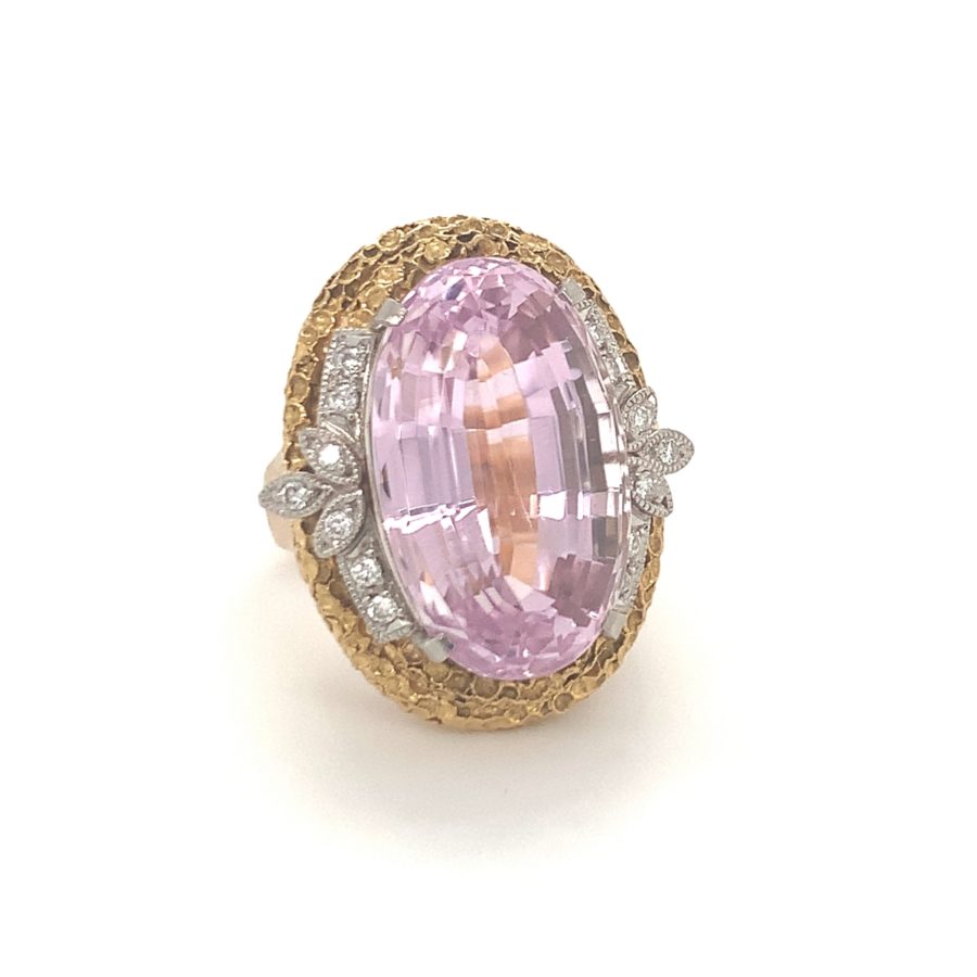 18K-YG AND PLATINUM KUNZITE AND DIAMOND RING