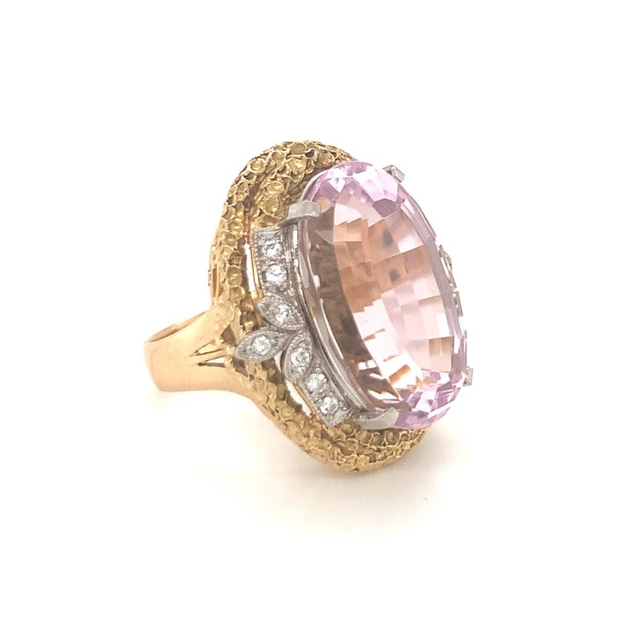 18K-YG AND PLATINUM KUNZITE AND DIAMOND RING