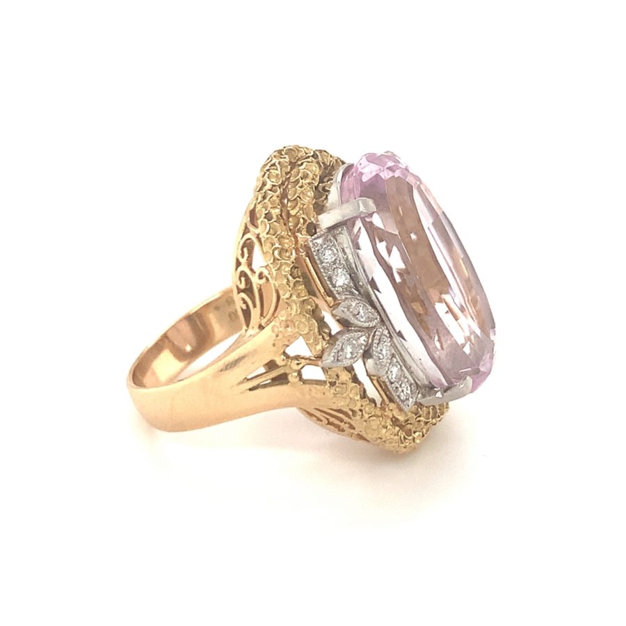 18K-YG AND PLATINUM KUNZITE AND DIAMOND RING