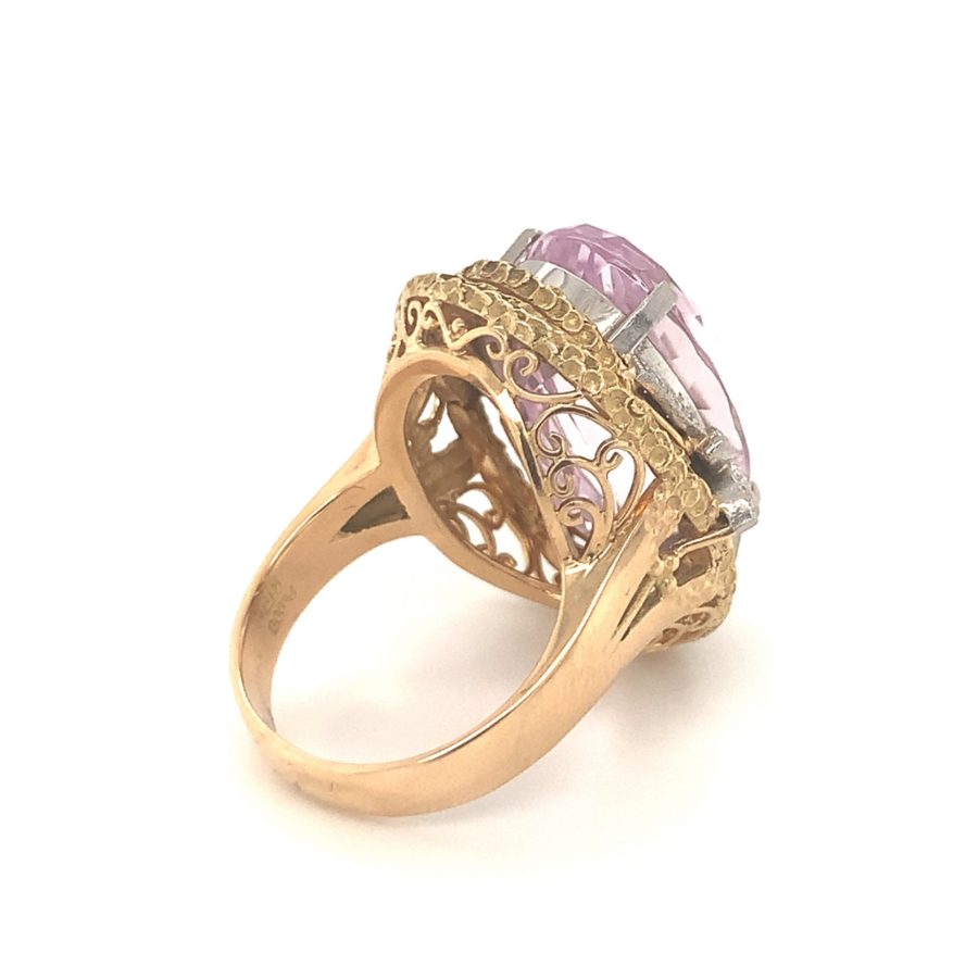 18K-YG AND PLATINUM KUNZITE AND DIAMOND RING