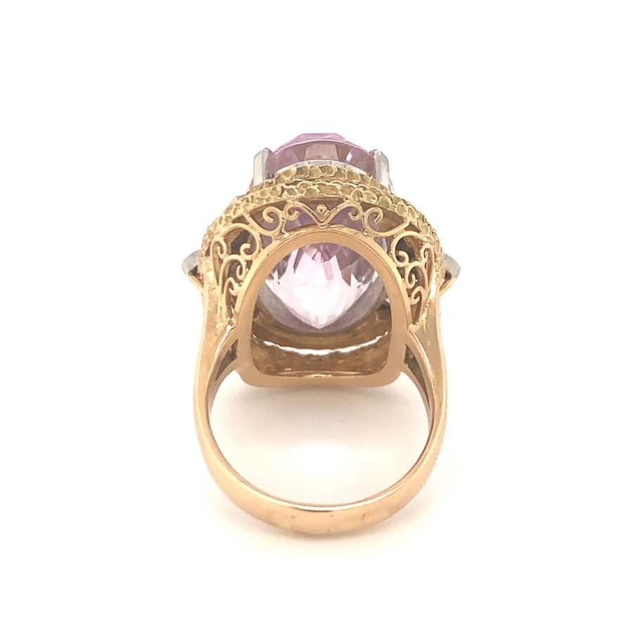 18K-YG AND PLATINUM KUNZITE AND DIAMOND RING