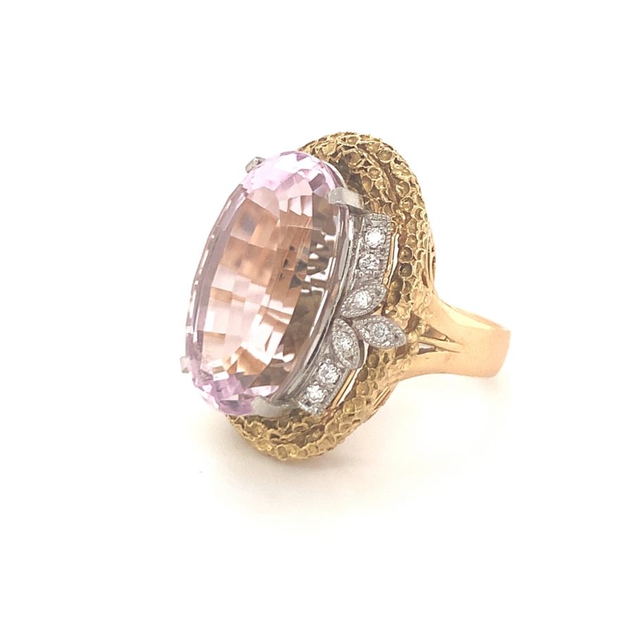 18K-YG AND PLATINUM KUNZITE AND DIAMOND RING