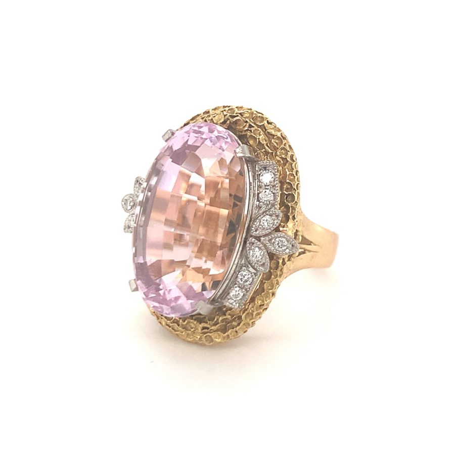 18K-YG AND PLATINUM KUNZITE AND DIAMOND RING