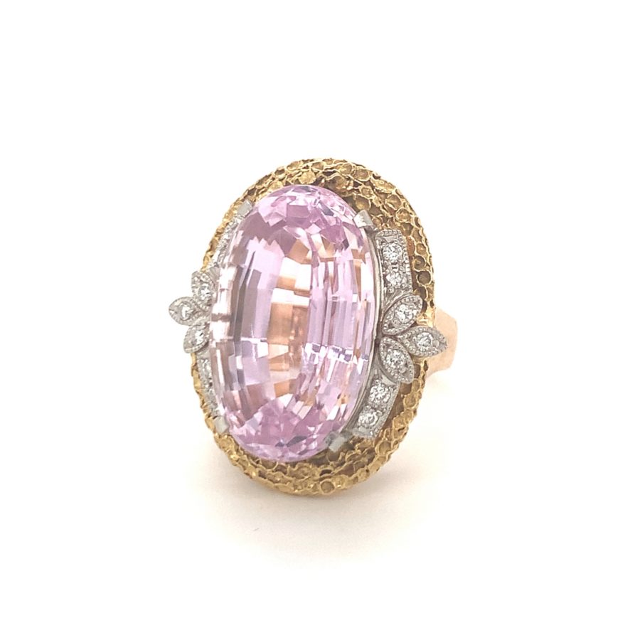 18K-YG AND PLATINUM KUNZITE AND DIAMOND RING