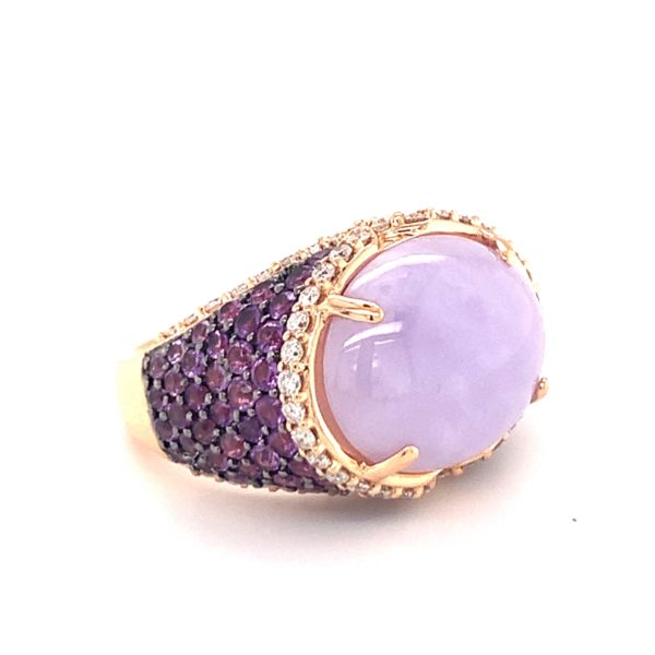 Lovely Lavender Jade Diamond Ring 18K Yellow Gold