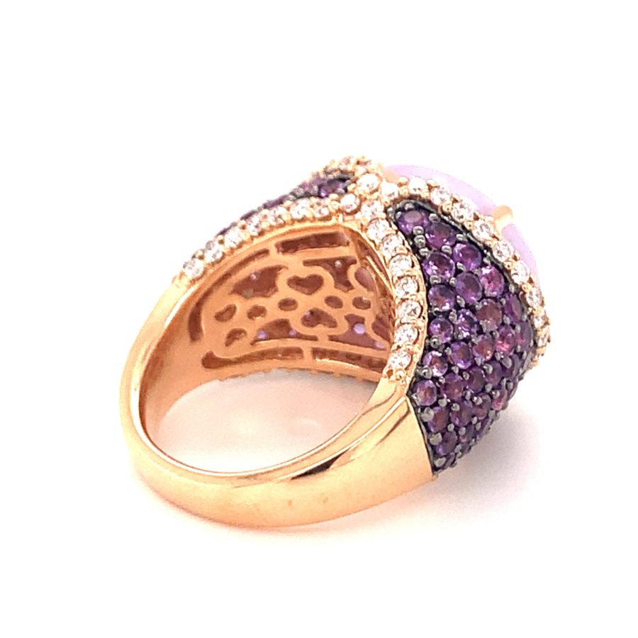 18K-RG LAVENDER JADEITE, AMETHYST AND DIAMOND RING