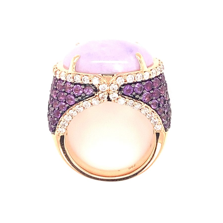 18K-RG LAVENDER JADEITE, AMETHYST AND DIAMOND RING